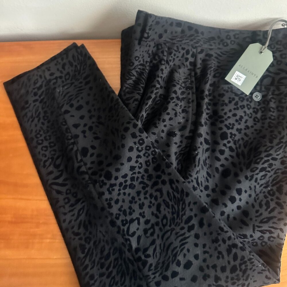 All Saints Black Leopard Print Cropped Pants